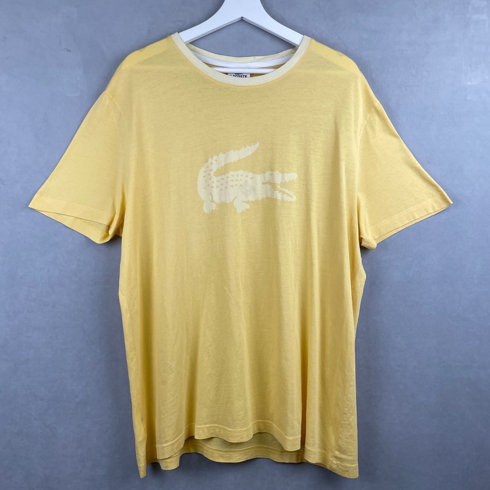 VTG Lacoste Yellow Regular Fit Graphic T-Shirt Cotton Crocodile Logo F8330 7 XXL